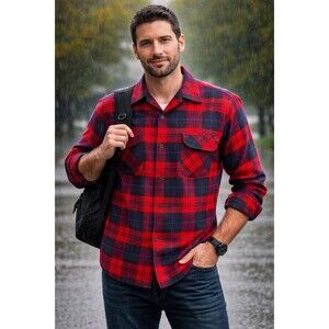 Vtg Pendleton Board Shacket Men L Buffalo Plaid Loop Collar Virgin Wool Flannel